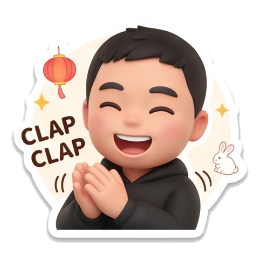 Boy clapping hands with text CLAP CLAP Mid-Autumn Boy Expressions sticker for expressive chats and social replies.