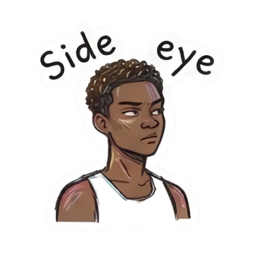 Skeptical young man giving a side eye with text Side eye Doodle Boy Expressions sticker for expressive chats and social replies.