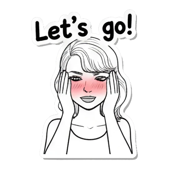Girl blushing with hands on cheeks Expressive Line Art Girl sticker for expressive chats and social replies.