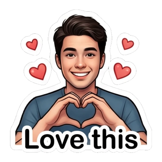 Young man forming a heart shape with his hands. Daily Life of a Cool Guy sticker for expressive chats and social replies.