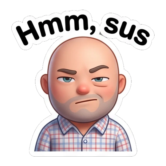 Bald man looking suspicious with a side-eye gaze. Bald Guy Daily Vibes sticker for expressive chats and social replies.