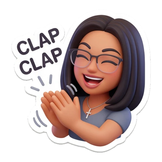 Girl clapping hands enthusiastically with text Clap Clap Modern Girl Daily Vibes sticker for expressive chats and social replies.