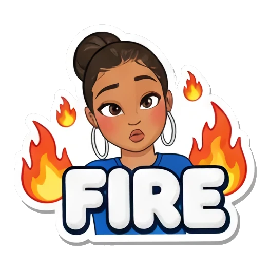 火焰围绕的Fire女孩 Sassy Girl Slang sticker for expressive chats and social replies.
