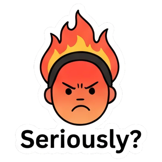 Boy with a flaming head expressing intense anger. Daily Mood Doodle Boy sticker for expressive chats and social replies.