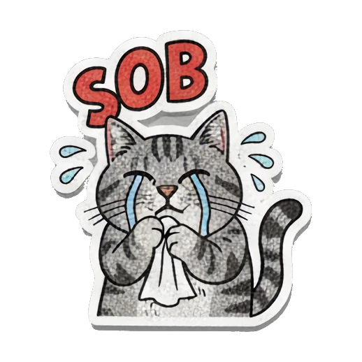 sad cat sobbing with tissue Retro Grumpy Cat Vibes sticker for expressive chats and social replies.