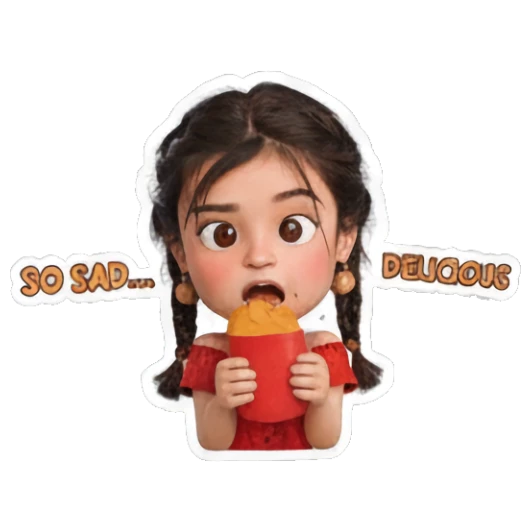 女孩享受美食 Little Red Dress Girl sticker for expressive chats and social replies.