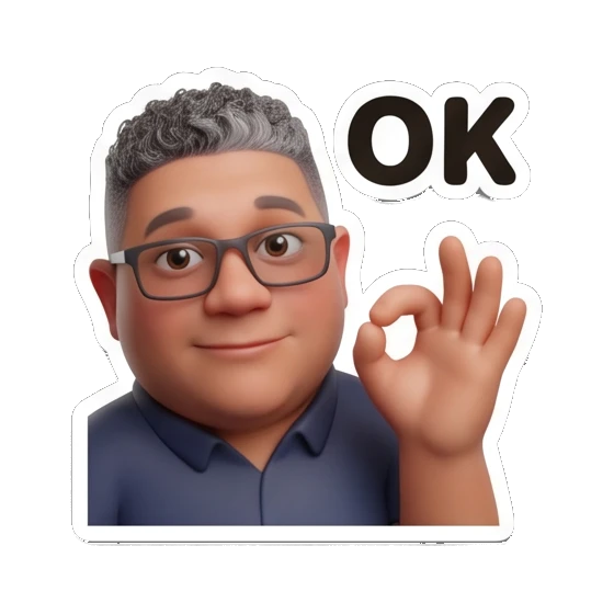 Man with glasses making an OK hand gesture with text OK Office Guy Expressions sticker for expressive chats and social replies.