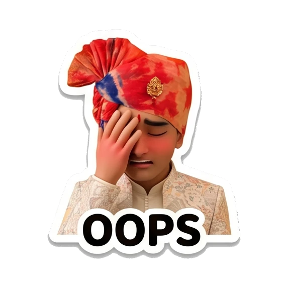 Young Indian boy covering face with hand in an oops expression. Indian Prince Expressions sticker for expressive chats and social replies.