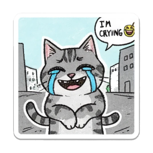 Tabby cat crying tears of joy with text IM CRYING. Doodle Tabby Cat Daily sticker for expressive chats and social replies.