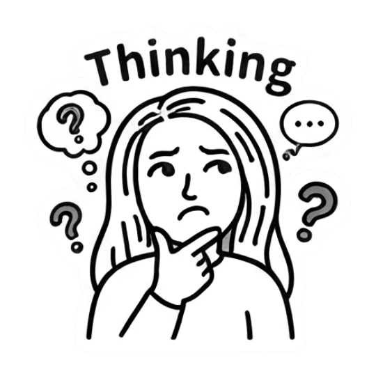 Girl thinking with hand on chin, text Thinking Keith Haring Style Girl Expressions sticker for expressive chats and social replies.