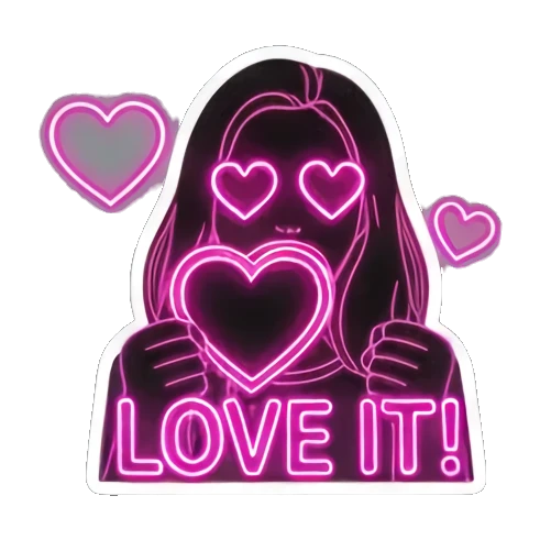 光影女孩比心LOVE IT! Neon Glow Girl sticker for expressive chats and social replies.