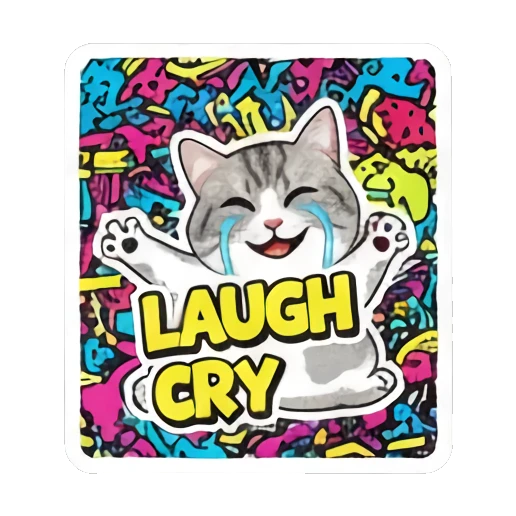 Cat laughing and crying simultaneously with LAUGH CRY text Retro Graffiti Cat Vibes sticker for expressive chats and social replies.