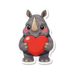 犀牛抱爱心表白 Chubby Rhino Fun sticker for expressive chats and social replies.