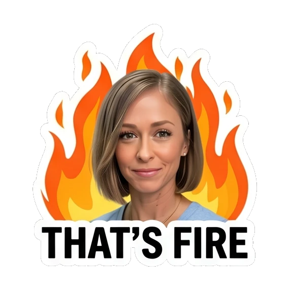 Woman looking confident with fire background Daily Life Expressions sticker for expressive chats and social replies.