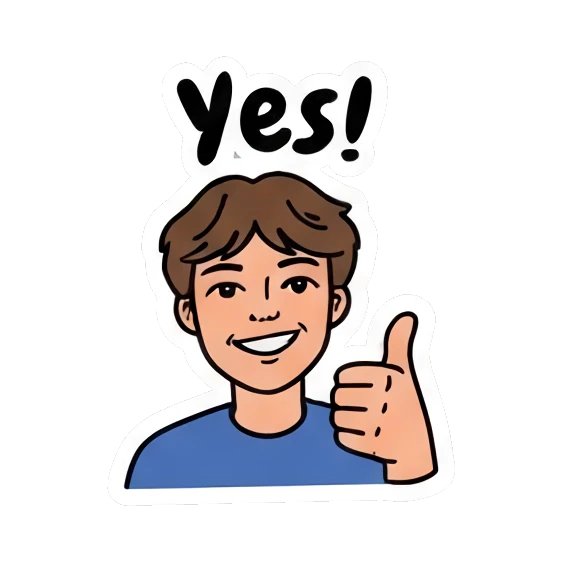 Boy giving a thumbs up with 'Yes!' text Cool Guy Daily Vibes sticker for expressive chats and social replies.