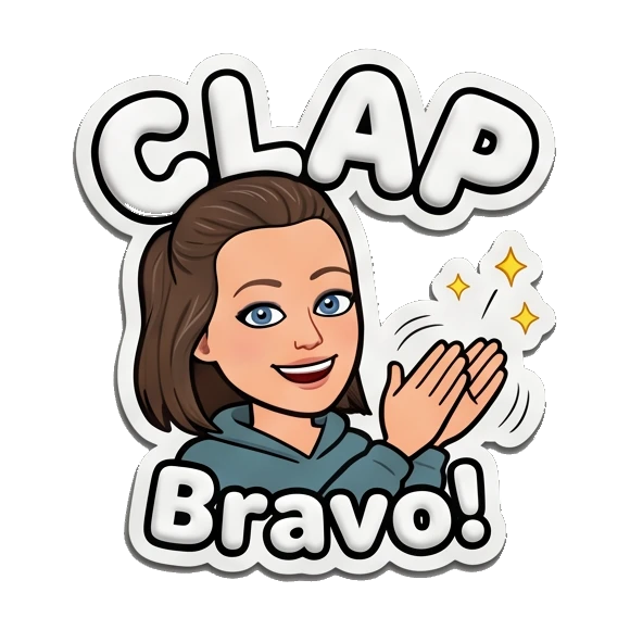 Young woman clapping hands in applause with CLAP text. Playful Girl Daily Expressions sticker for expressive chats and social replies.