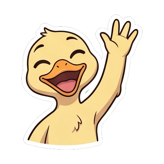 Cute duckling waving hello with a big smile Cheerful Little Duckling sticker for expressive chats and social replies.