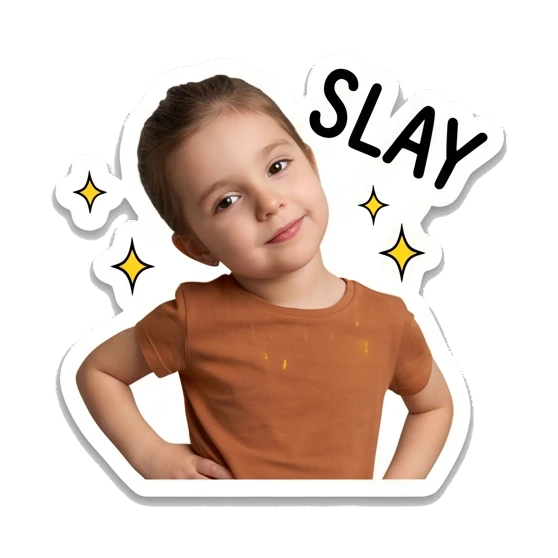 Young girl posing confidently with hands on hips. Little Girl Daily Expressions sticker for expressive chats and social replies.
