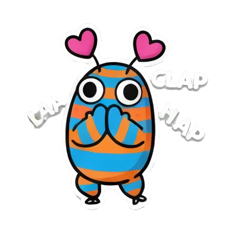 Monster clapping hands, happy expression, text CLAP. Mood Monsters sticker for expressive chats and social replies.