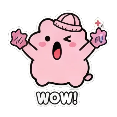 Blob shouting wow Pinky Blob Adventures sticker for expressive chats and social replies.