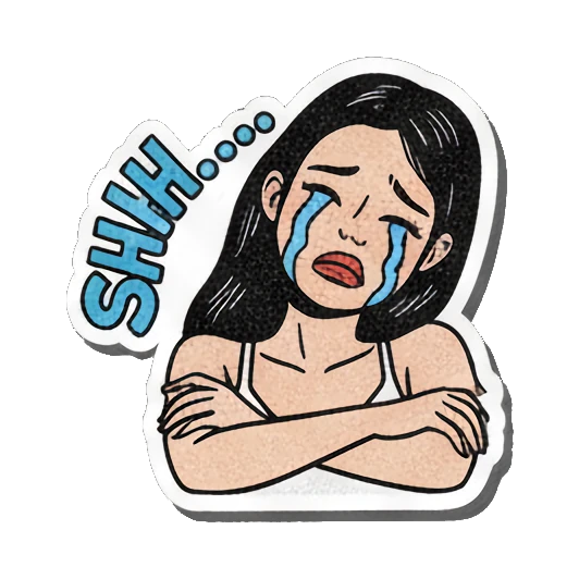Girl crying with arms crossed, text SAD! Retro Comic Girl Expressions sticker for expressive chats and social replies.