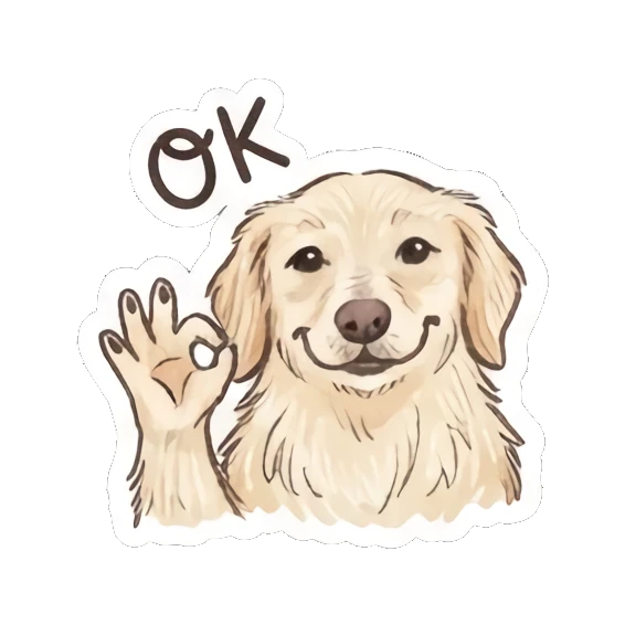 Golden retriever making an OK sign with paw, happy expression, text OK Golden Doodle Daily Vibes sticker for expressive chats and social replies.