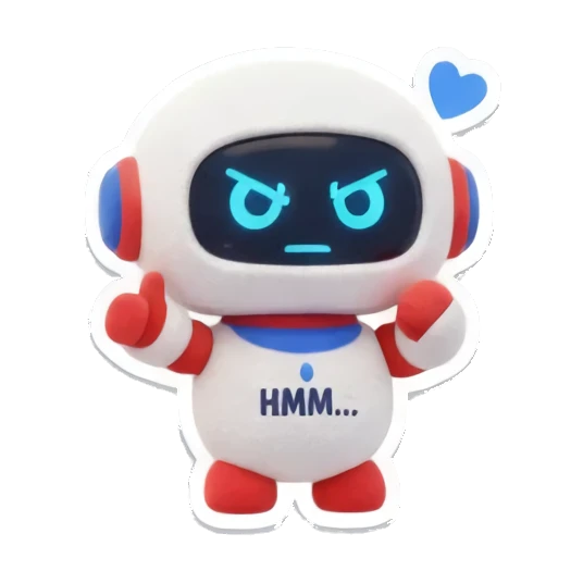 Thinking robot pondering Mini Bot Emotions sticker for expressive chats and social replies.