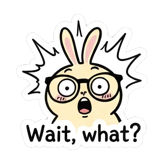 Shocked rabbit with glasses and spiky lines. Smart Bunny Daily Moods sticker for expressive chats and social replies.
