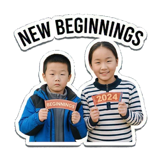 展示新年标语 New Year Kids Duo sticker for expressive chats and social replies.