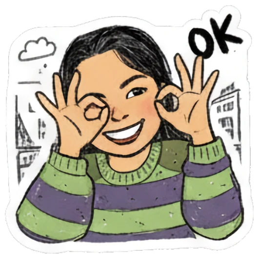 Girl making OK hand gesture with happy expression Sketchy Girl Daily Vibes sticker for expressive chats and social replies.