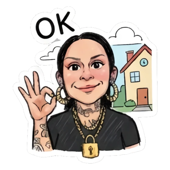 Girl making OK gesture with hand, smiling, urban background. Doodle Girl Vibes sticker for expressive chats and social replies.