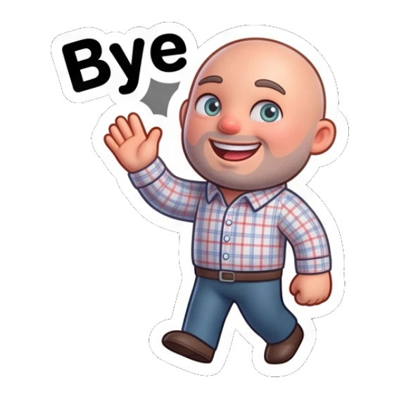 Bald man waving goodbye with a friendly smile. Bald Guy Daily Vibes sticker for expressive chats and social replies.