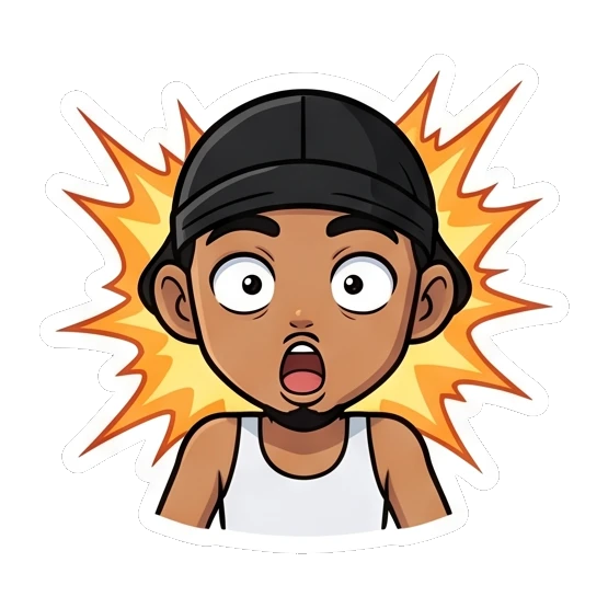 Shocked guy with wide eyes and a burst background effect Cool Guy Daily Vibes sticker for expressive chats and social replies.