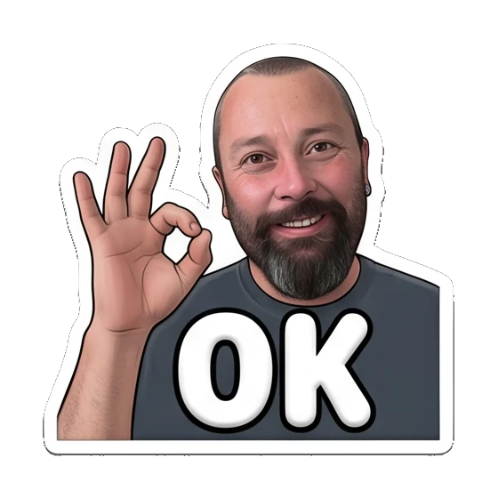 Bearded man making an OK hand gesture with a smile. Bearded Guy Daily Vibes sticker for expressive chats and social replies.