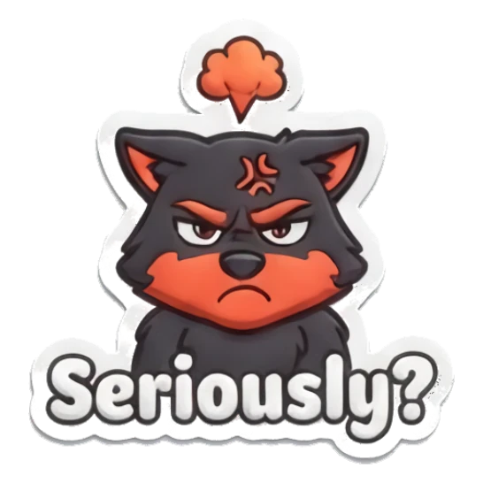 Angry fuming wolf saying Seriously Puffy Wolf Moods sticker for expressive chats and social replies.