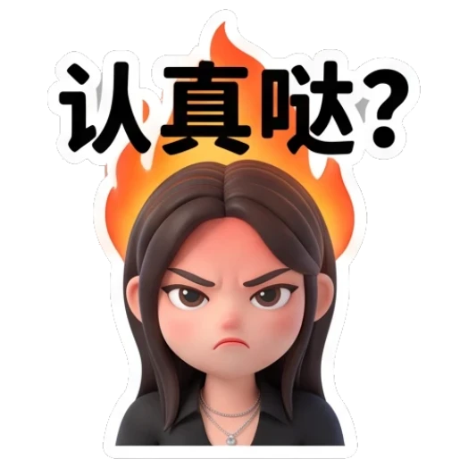 Girl with angry expression and flames Modern Girl Daily Expressions sticker for expressive chats and social replies.