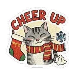 围巾加油打气 Vintage Tabby Cat Moods sticker for expressive chats and social replies.