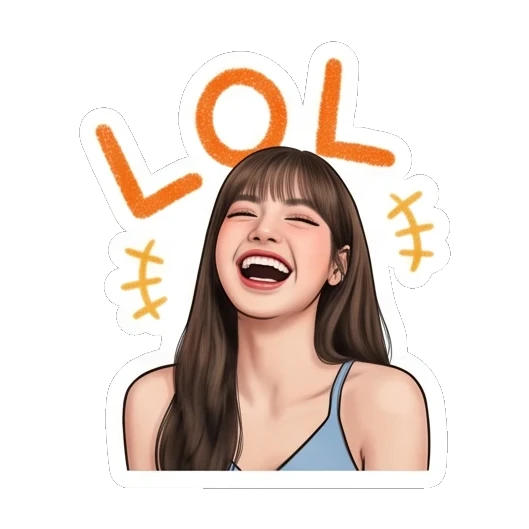 Young woman laughing heartily with eyes closed and LOL text. Lisa Daily Vibes sticker for expressive chats and social replies.