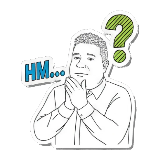 Man thinking with Hm text Office Guy Daily Vibes sticker for expressive chats and social replies.