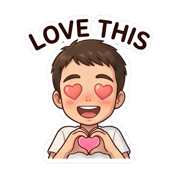 Happy boy forming a heart shape with his hands. Daily Life of a Chibi Boy sticker for expressive chats and social replies.