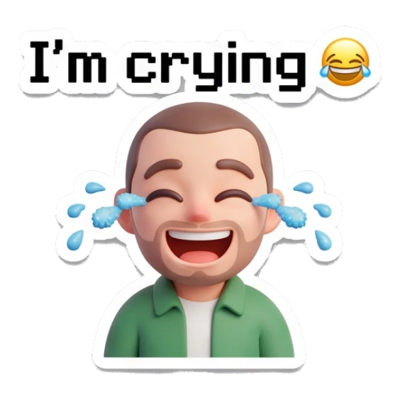 Man laughing and crying with tears Casual Guy Daily Vibes sticker for expressive chats and social replies.