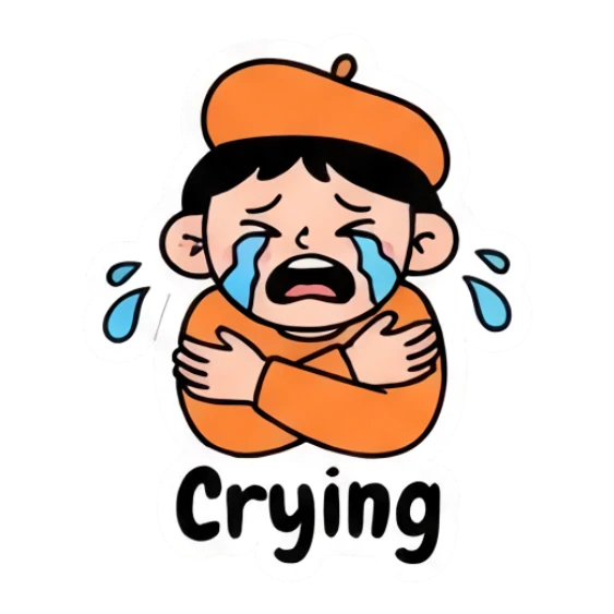 Girl crying with arms crossed, Crying text Beret Girl Daily Vibes sticker for expressive chats and social replies.