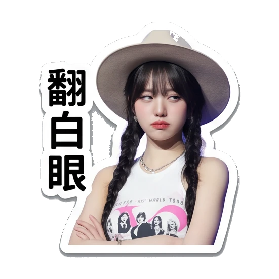女孩翻白眼，表情无奈，文字：翻白眼 Chic Girl Daily Vibes sticker for expressive chats and social replies.
