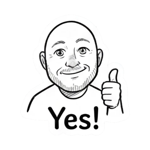 Bald man giving a thumbs up with a happy Yes expression. Bald Guy Daily Vibes sticker for expressive chats and social replies.