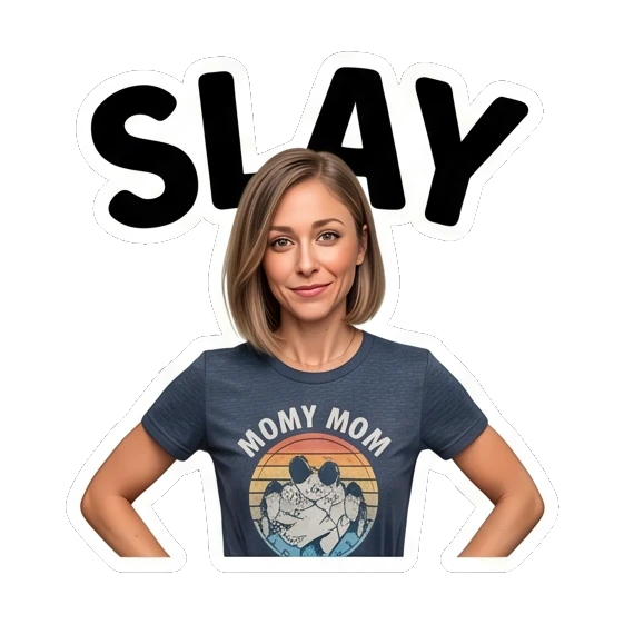 Mom standing with hands on hips looking proud and slaying. Mally Mom Daily Life sticker for expressive chats and social replies.