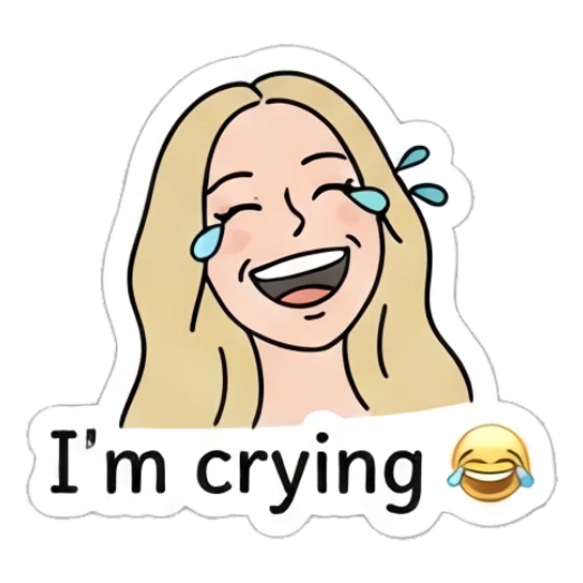 Blonde girl laughing with tears and text I'm crying Blonde Girl Daily Vibes sticker for expressive chats and social replies.