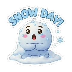 Snow creature shivering in snow with SNOW DAY text. Snowy Buddy Adventures sticker for expressive chats and social replies.
