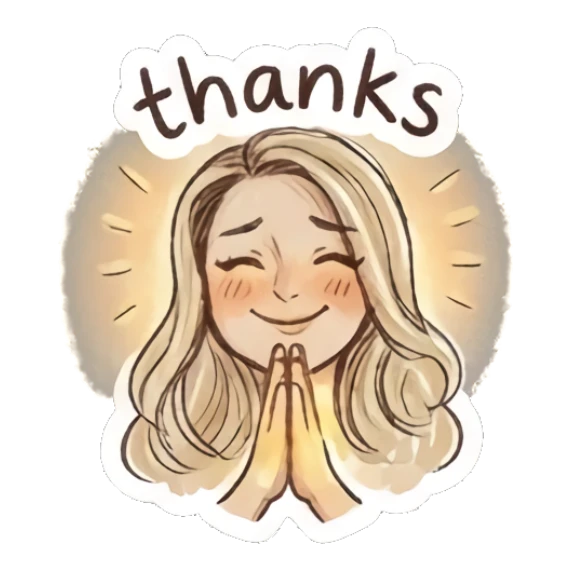 Blonde girl with hands in prayer saying thanks Charming Blonde Doodle Girl sticker for expressive chats and social replies.