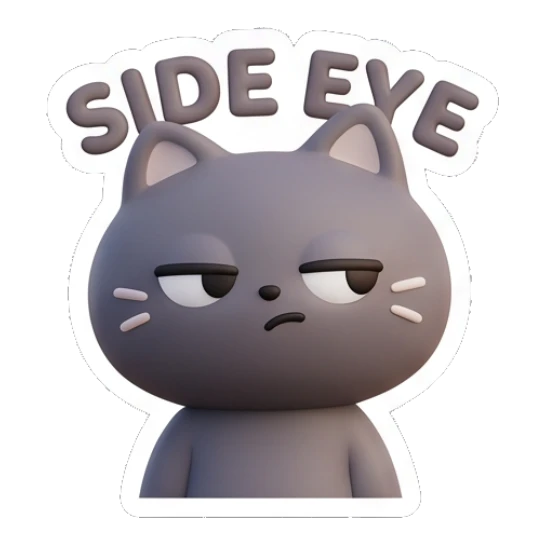 Grey cat giving a skeptical side-eye glance. Moody Grey Cat Daily sticker for expressive chats and social replies.