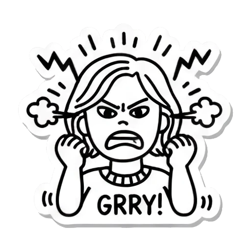 愤怒女孩，文字GRRY Line Art Emotion Stickers sticker for expressive chats and social replies.